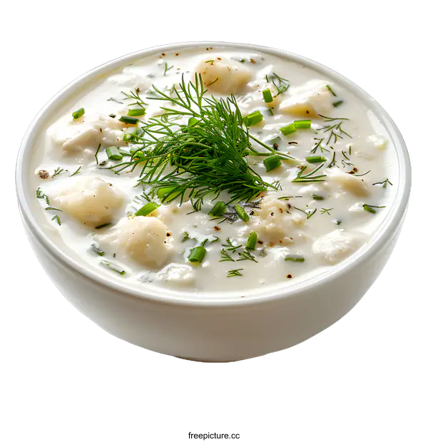 [Transparent Background PNG]A bowl of fish soup with dill