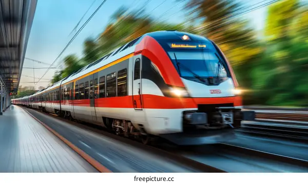 Fast Train Speeding Through Station