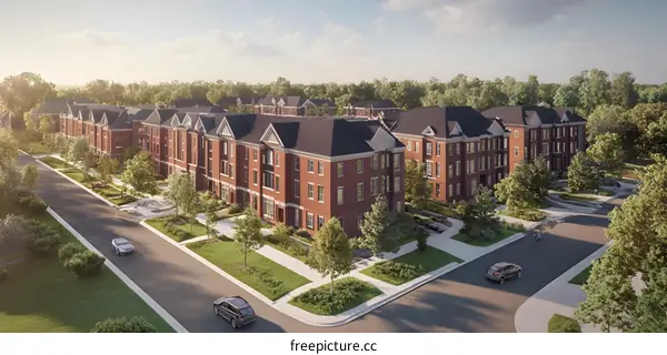 Aerial View of Brick Townhouses