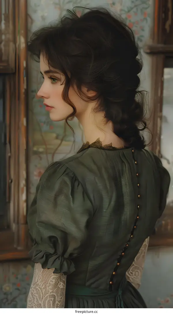 portrait of a young woman in a green dress