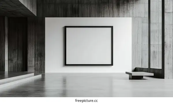 Modern Concrete Gallery Interior Mockup with Empty Frame