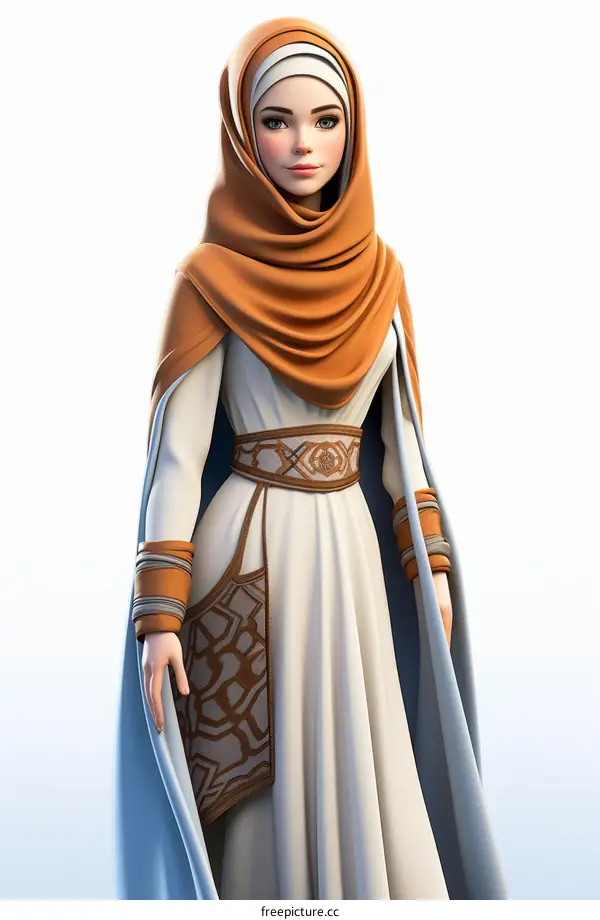 Muslim Woman in White Dress and Brown Hijab