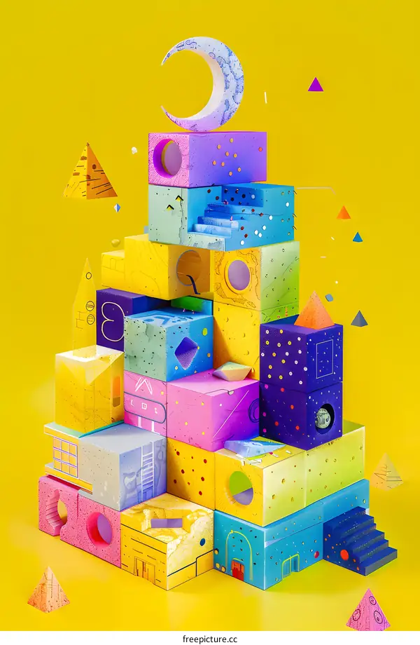Abstract Colorful Geometric Shapes Tower