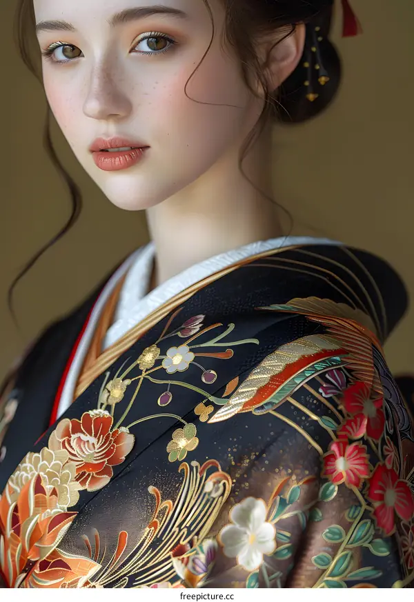Portrait of a beautiful young woman in a kimono