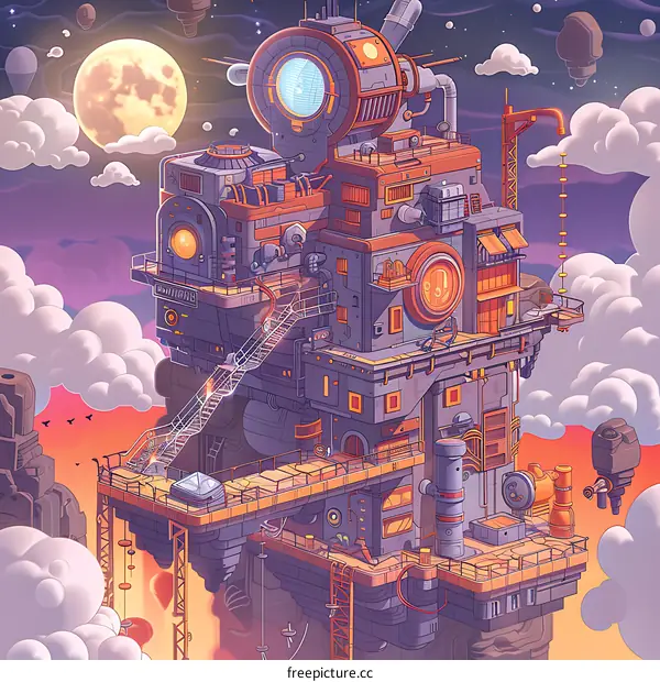 Sky City with Futuristic Design and Industrial Elements