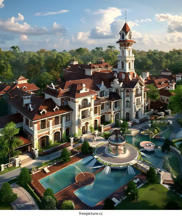 European style villa with swimming pool and garden