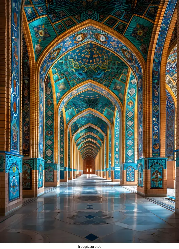 Sheikh Lotfollah Mosque, located in Isfahan, Iran, is one of the masterpieces of Persian architecture of the Safavid era, with its magnificent tile work and intricate geometric designs.