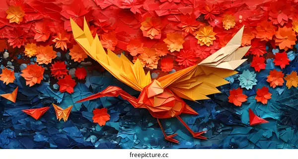 Origami Bird with Flower Background