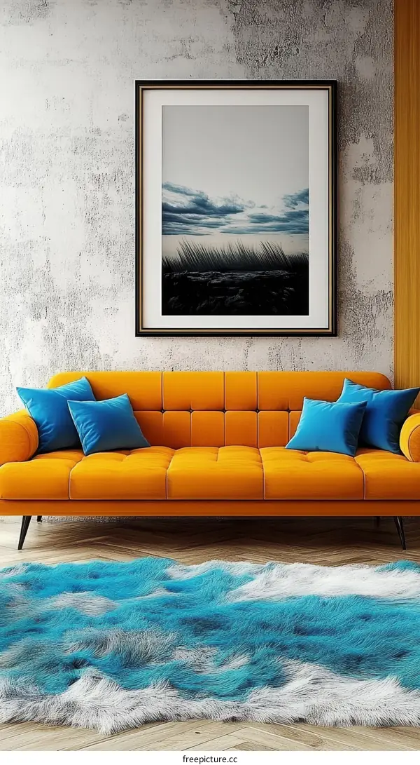 Modern Living Room Interior Design with a Picture and a Teal Rug