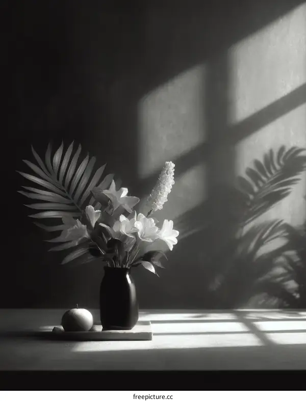 Elegant Still Life Arrangement with Flowers and Vase