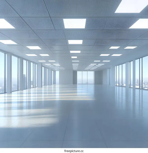 Empty Modern Office Space With Big Windows and City View