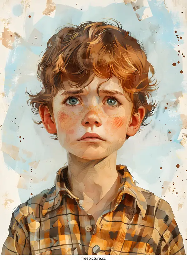 Portrait of a boy with freckles and red hair