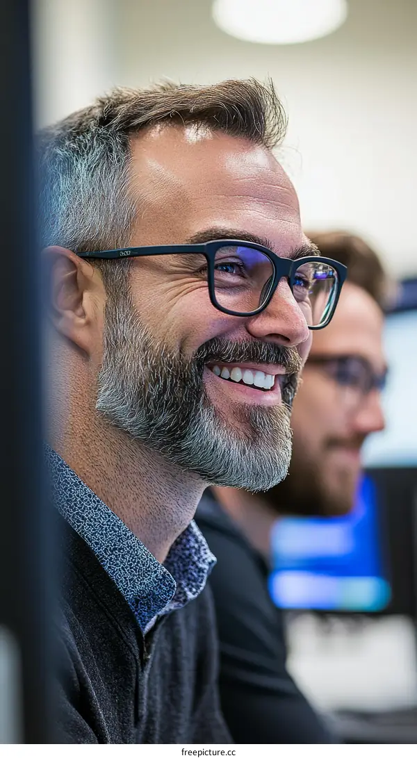 Smiling Caucasian Man in Meeting