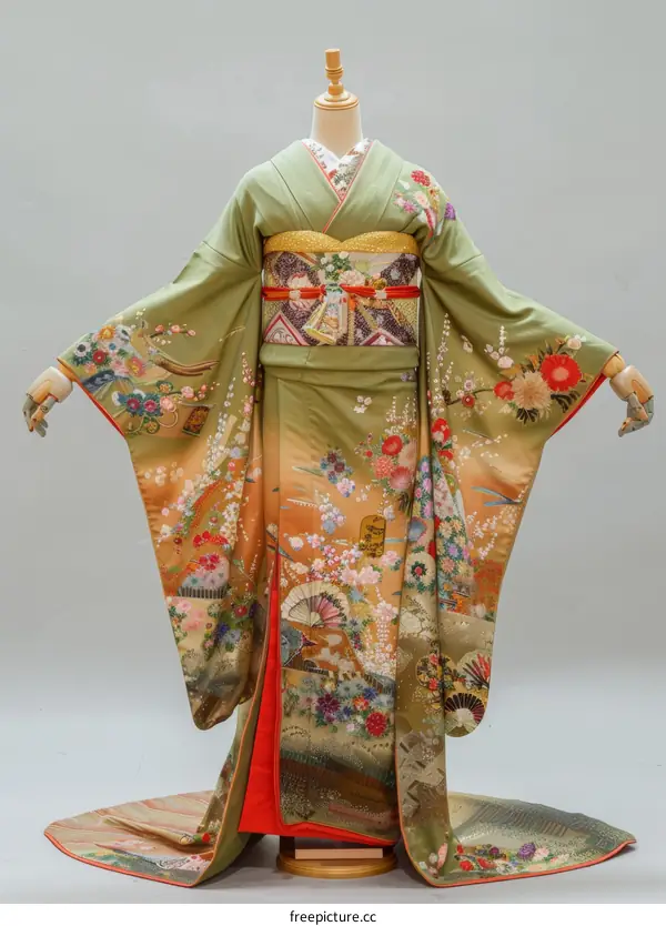 Striking Japanese Bride in a Vibrant Green Silk Kimono
