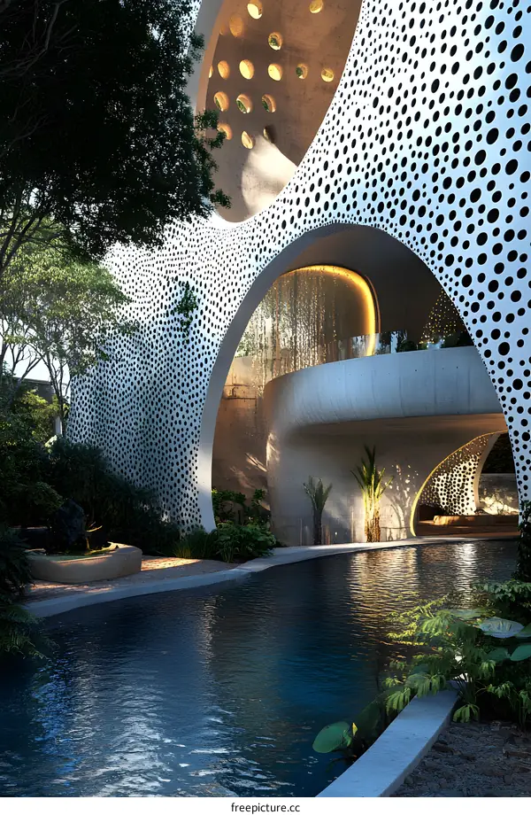 Modern Architecture Design with Hole Pattern and Pool