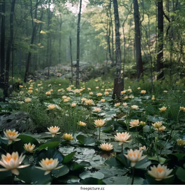 Stunning Lily Pond in a Lush Green Forest