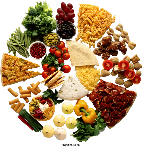 [Transparent Background PNG]Variety of Foods Arranged in a Circle on a White Background