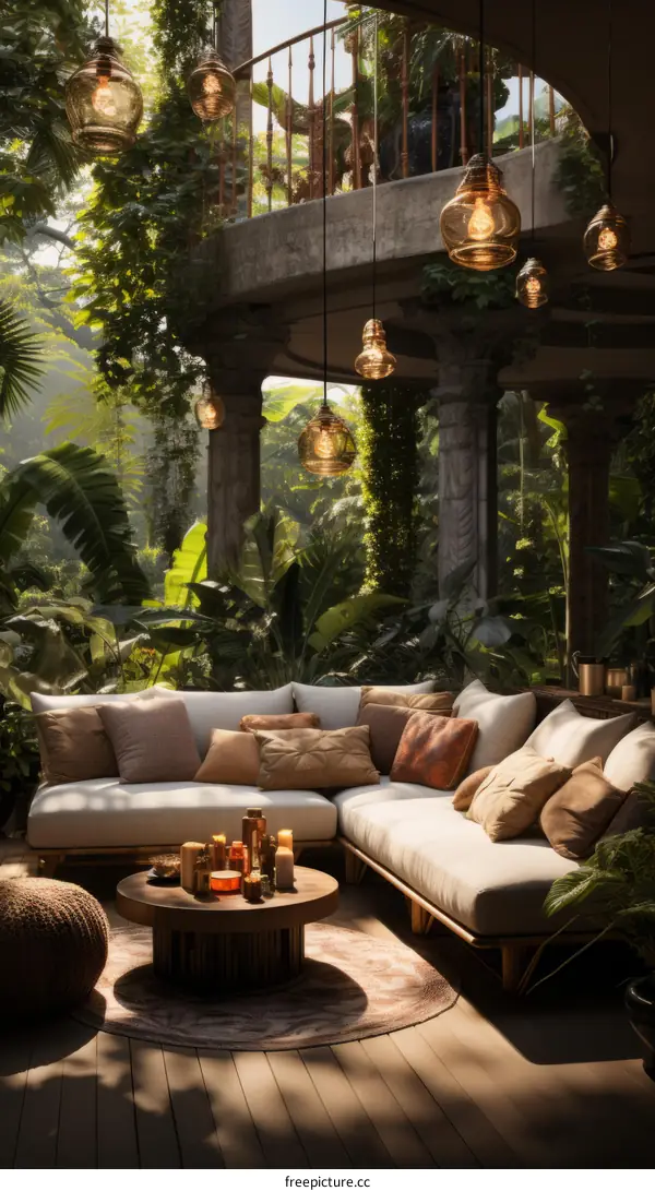 Modern luxury house interior with tropical garden and swimming pool