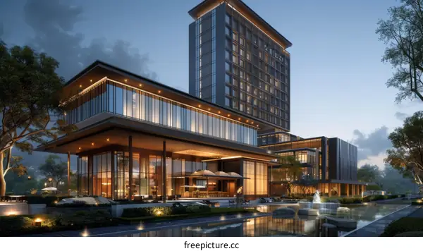 Modern Hotel Architectural Visualization at Dusk