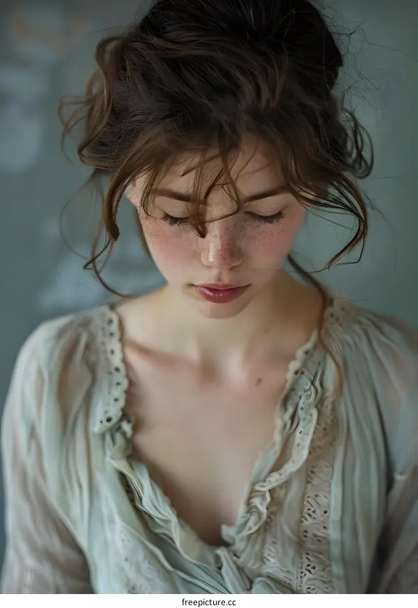 Portrait of a Woman with Freckles and Brown Hair