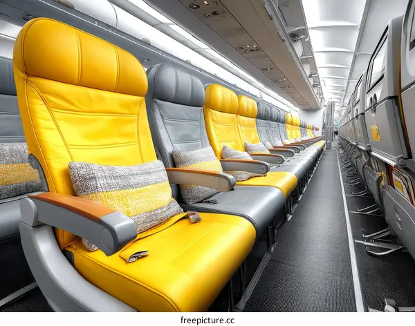 Airplane Economy Class Seats with Yellow Cushions
