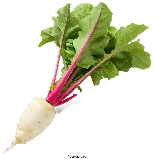 [Transparent Background PNG]Fresh White Turnip with Green Leaves