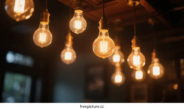 Vintage Edison Light Bulbs Hanging from Ceiling in Cozy Room
