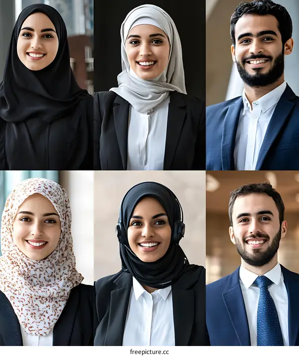 Smiling Muslim Business People Wearing Headscarves and Suits