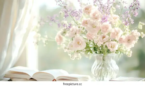 Beautiful Bouquet of Pink and Purple Flowers on Windowsill