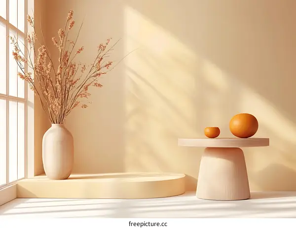 Minimalist Home Decor With Dried Flowers and Wooden Table