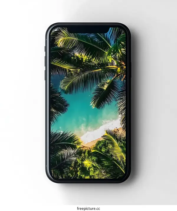 Phone Screen Displaying Tropical Beach