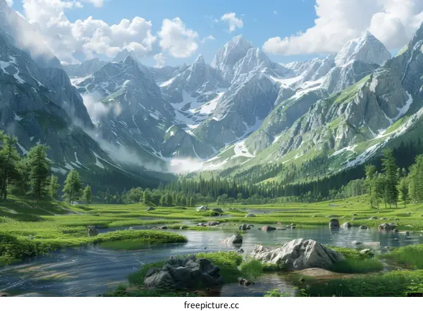 Majestic Green Mountains and River Valley