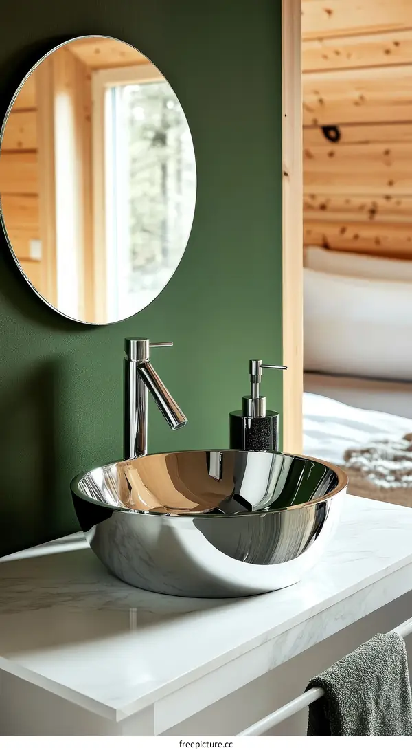 Modern Bathroom Sink with Round Mirror