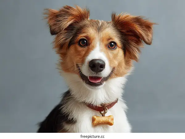 Happy Dog Portrait Against Gray Background