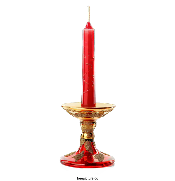 [Transparent Background PNG]Red Candle on Gold and Red Candlestick