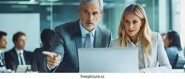Business Professionals Working Together on a Laptop in an Office Setting