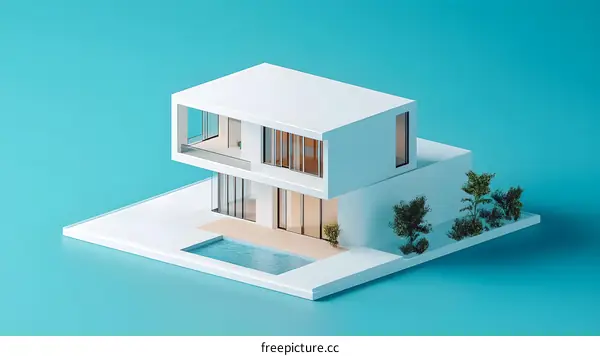 Minimalist Modern House 3D Model with Swimming Pool