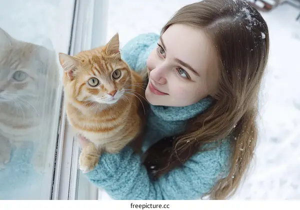 Winter Window Cat and Woman