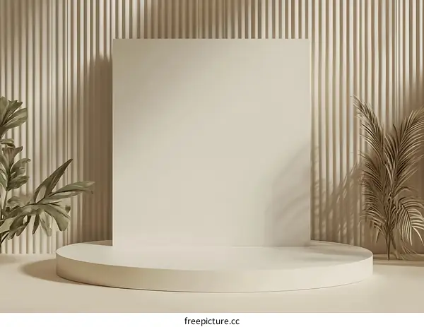 Minimalist 3D Rendered  White Podium Platform  with Plants