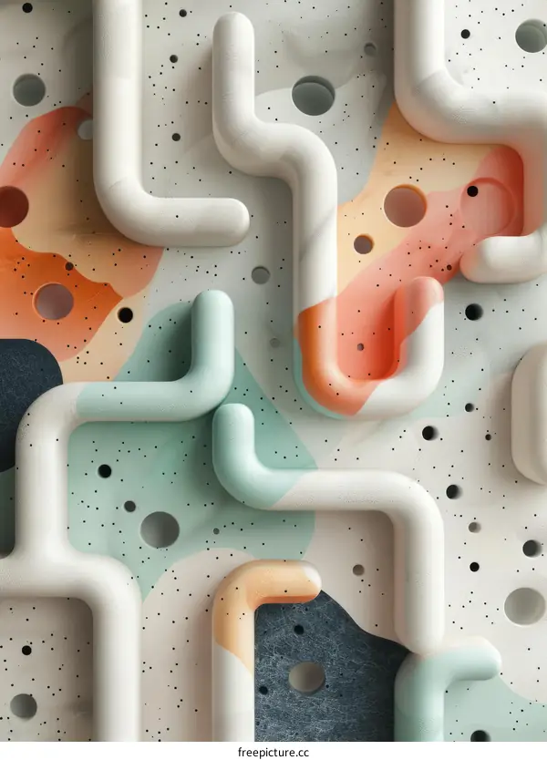 Colorful 3D maze with cream, blue, pink, and black colors