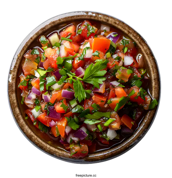 [Transparent Background PNG]Top view of homemade tomato salsa in bowl