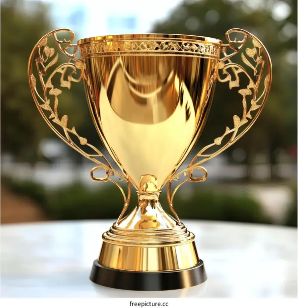 Golden Trophy Cup on Marble Surface
