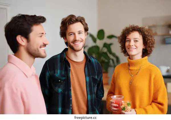 Three Diverse Friends Enjoying a Casual Gathering