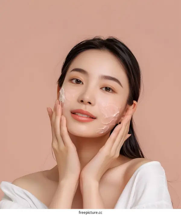 Beautiful Young Asian Woman with a White Face Mask