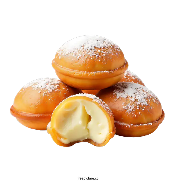 [Transparent Background PNG]Sweet and Creamy Fried Doughnuts with Powdered Sugar