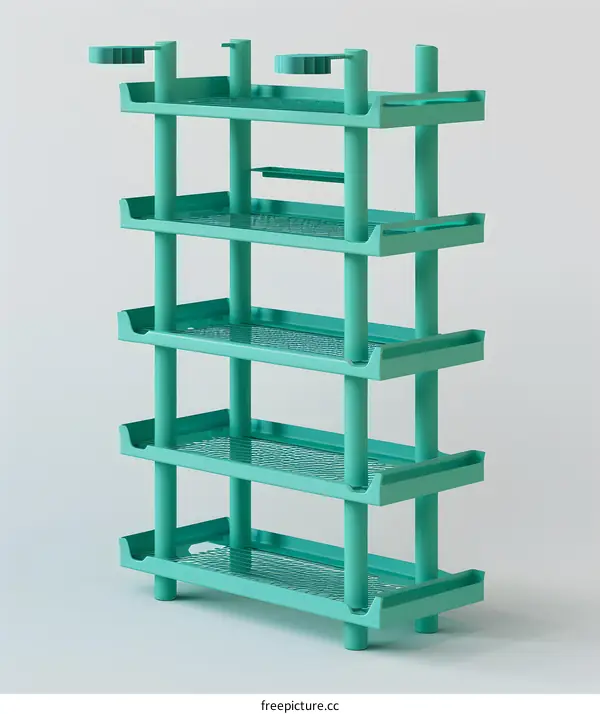 Green Metal Storage Shelf With Five Shelves