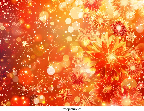 red and orange floral pattern with sparkles
