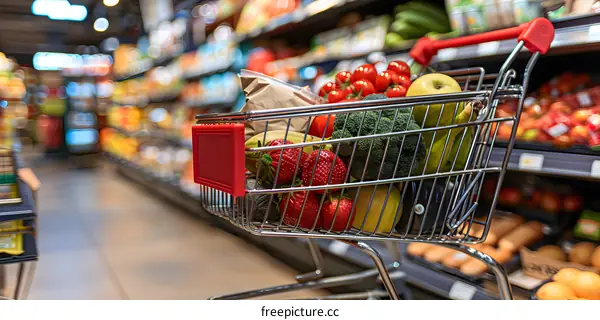 Grocery Shopping Cart Full of Fresh Produce