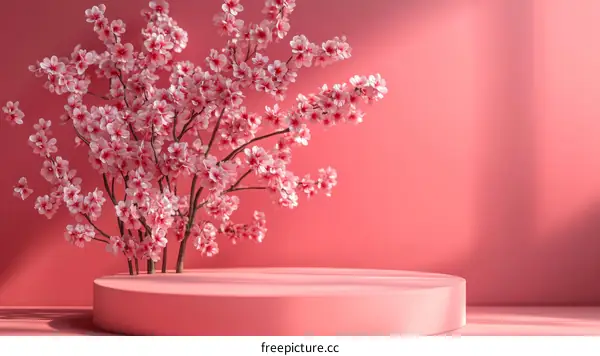 Pink Cherry Blossoms on a Round Display Platform