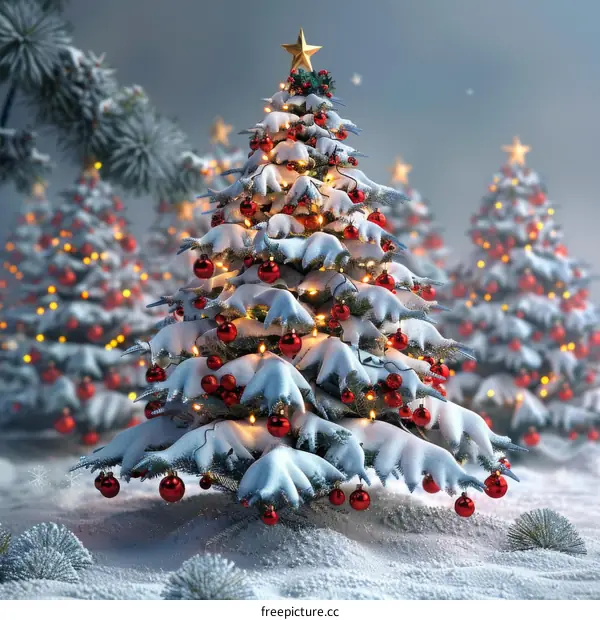 Christmas Tree in a Snowy Winter Landscape